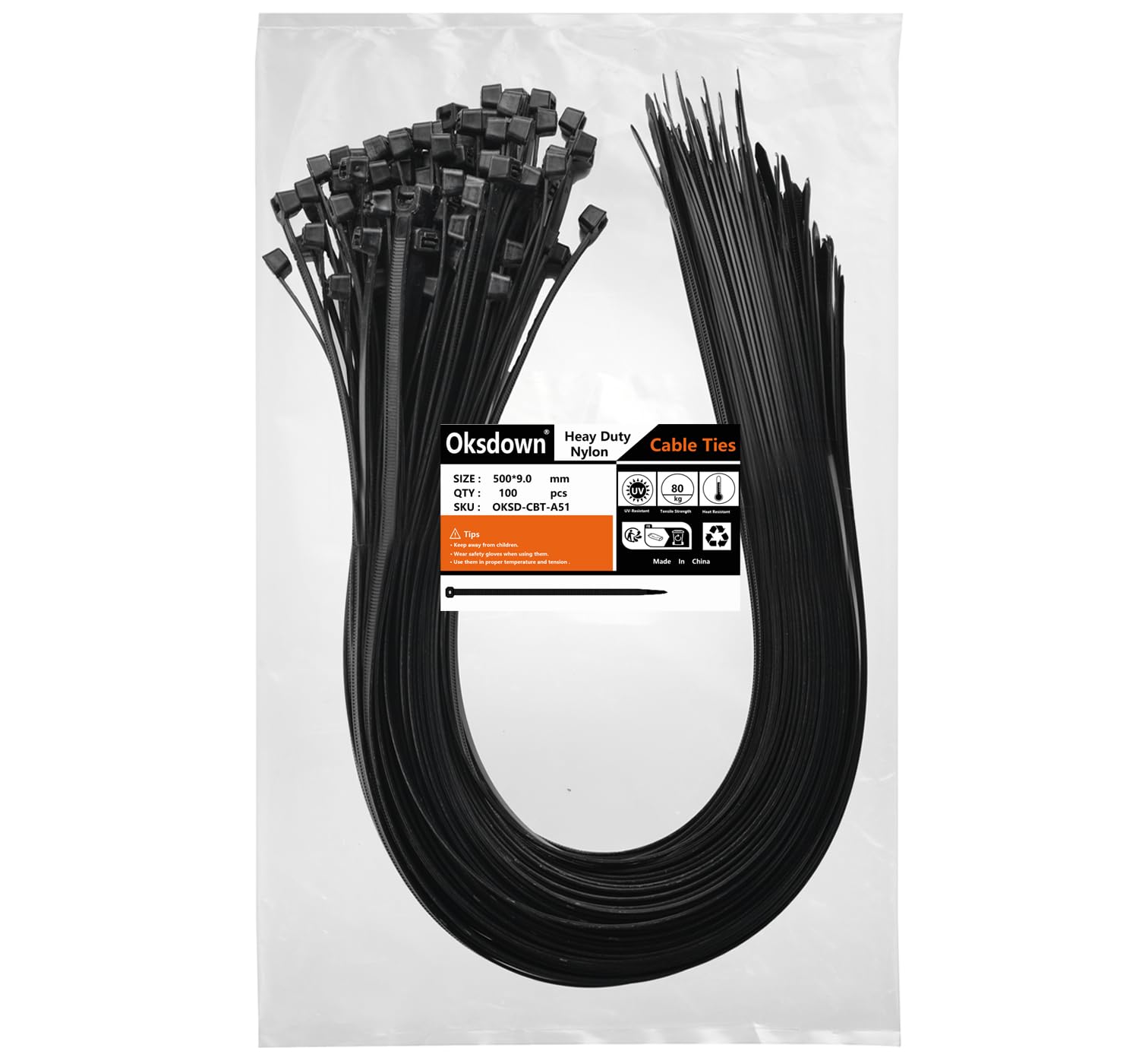 Nero Fascette Plastica per Cavi Stringicavo 100 Pezzi 9,0mm x 500mm Nere Nylon Fascette Elettricista per Gestione dei Cavi Elettrici Giardinaggio