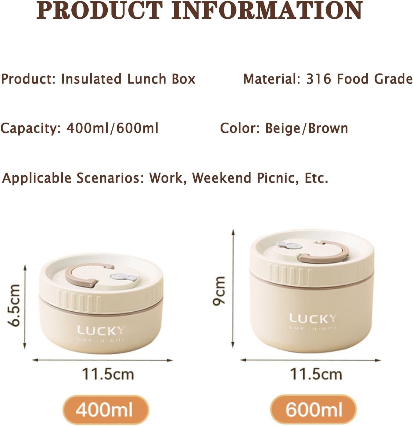 Stainless Steel Lunch Box, 3-Tier Insulated Bento Box Sealed Hot for Adults, Thermal Food Container for Office Workers (Beige, 1pcs, 400ml) - Image 6