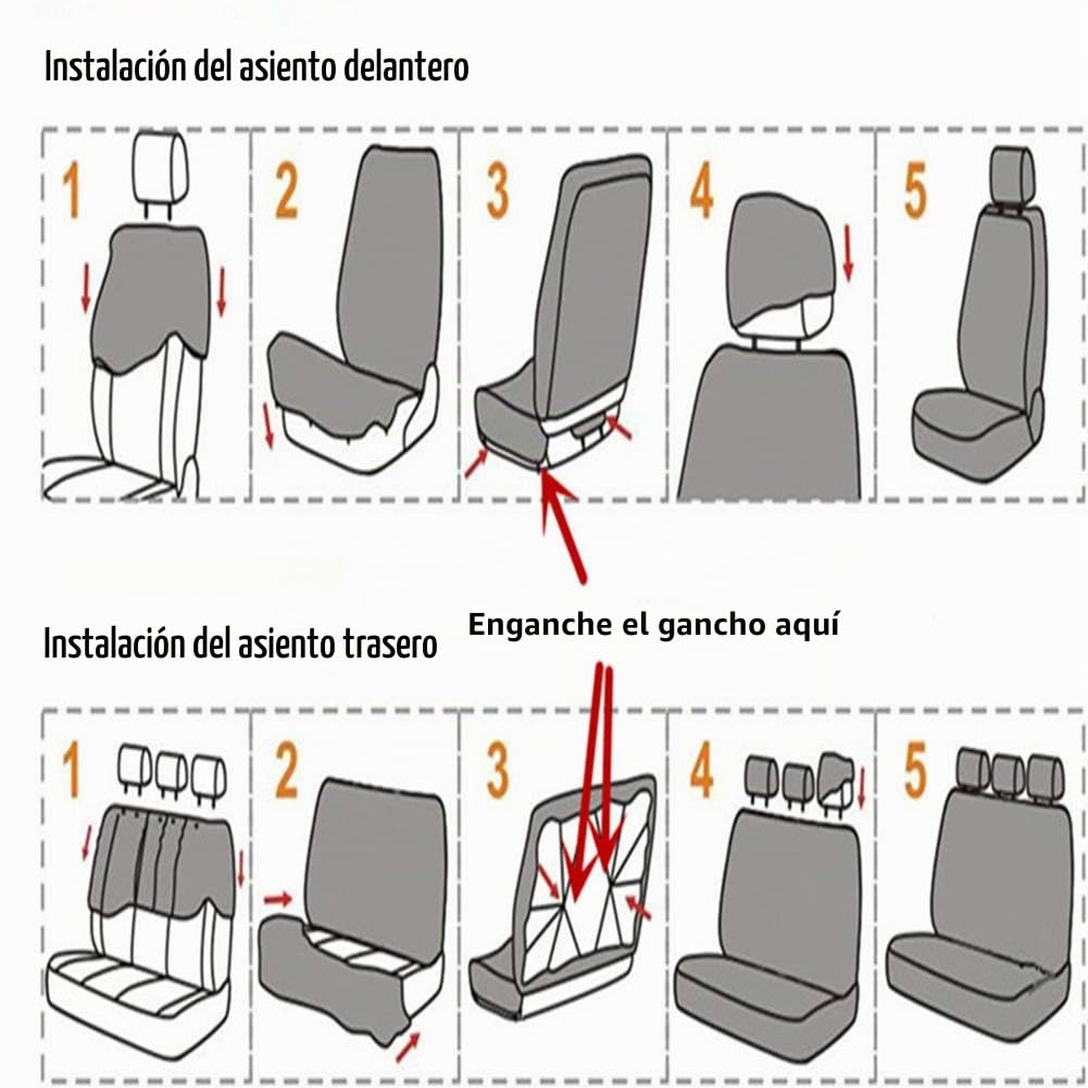 Juego Completo de Fundas Universales para Asientos de Coche, Reposacabezas Delanteros y Traseros Transpirables, Fundas Interiores para Protectores de Asientos de Automóviles (gris)