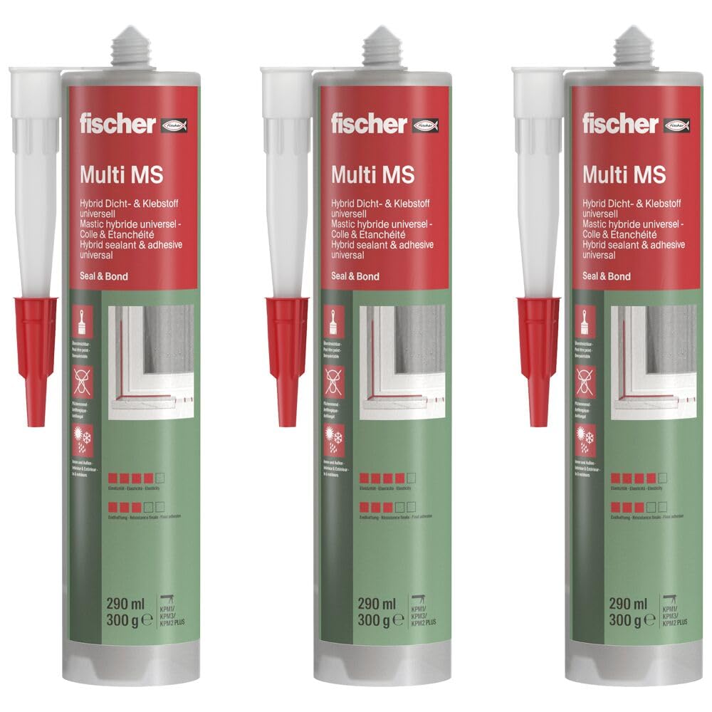 fischer Dicht- und Bauklebstoff Multi MS im Multipack, weiß, 3 x 290 ml
