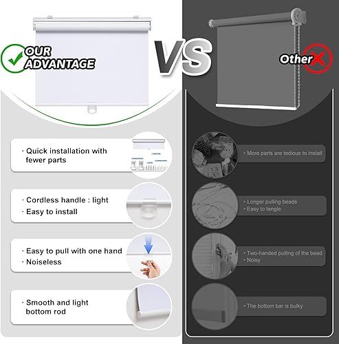 Miniatura 3 de AOSKY - Persianas enrollables opacas sin cordón para oscurecer la habitación, con sistema de resorte, protección UV, para puertasventanas del hogar
