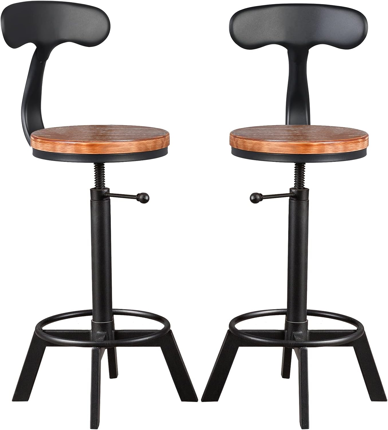 Buy Set of 2 Vintage Bar Stools with Backrest Industrial Metal Swivel