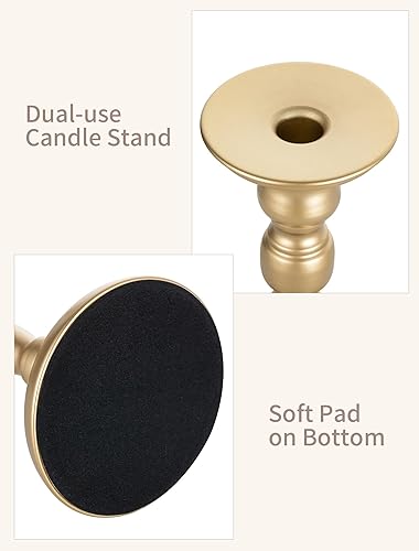 Miniatura 5 de Sziqiqi Portavelas dorados decorativos candelabros para pilares, juego de 3 portavelas cónicos para mesa de boda, chimenea, mantel de vacaciones