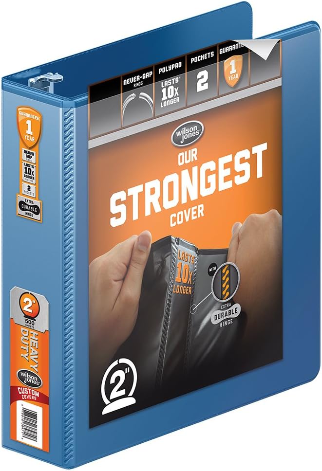 Wilson Jones Heavy Duty Round Ring View Binder with Extra Durable Hinge, 2 Inch, Customizable, PC Blue (W363-44-7462) : Office Products