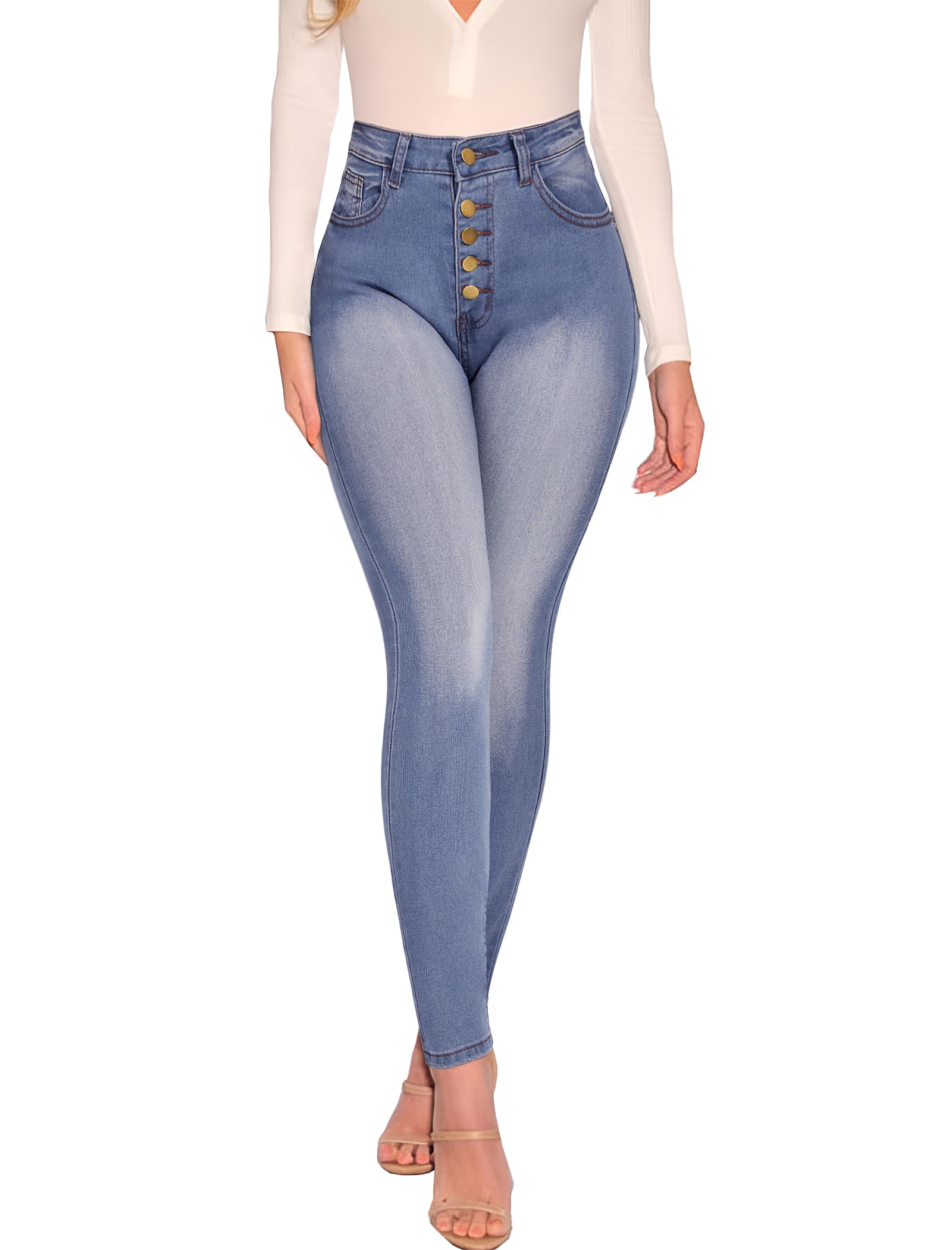 STARBILD Straight Leg Fit Jeans Damen, High Waist Boyfriend Jeanshose Knopfleisten Casual, Mit Knopfleiste - Blau M