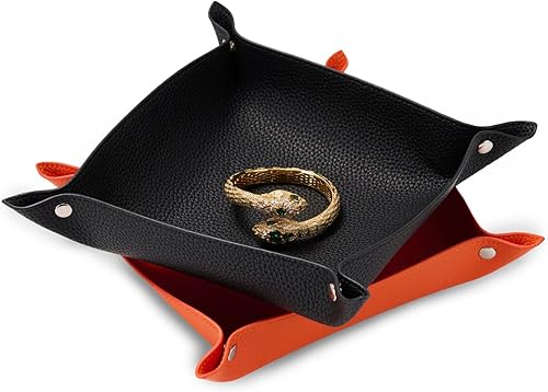 Miniatura 2 de Oirlv Bandeja de cuero de alta calidad para hombre, organizador de joyas, almacenamiento de escritorio, carteras para llaves, teléfonos celulares,