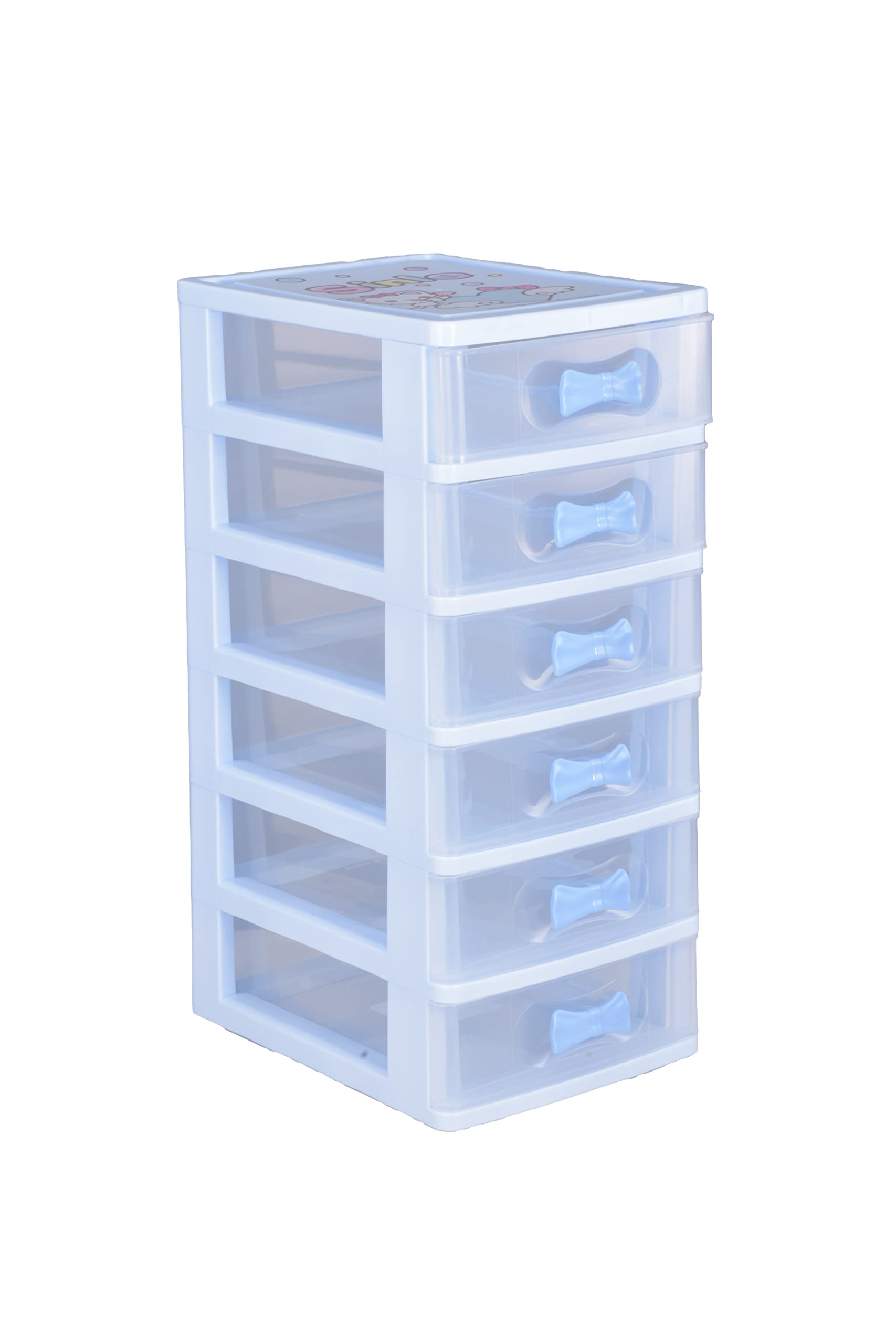 Lovely Receiving Storage Box With Multi-layers Desktop Receiving Drawers With Blue Bowknot Handle (Six layers (7.06 x 5.22 x 11.89 inches))
