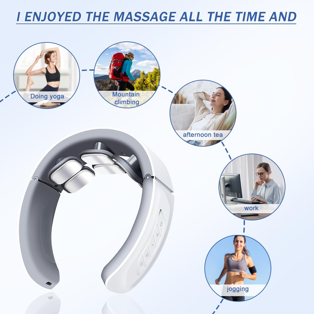 Masseur Cervical, Massage Cou Portable 6 Têtes avec Thérapie Thermique à 42°C, 6 Modes de d'Impulsion 9 Intensités Accueil Masseur pour Bureau et Maison, Voyage