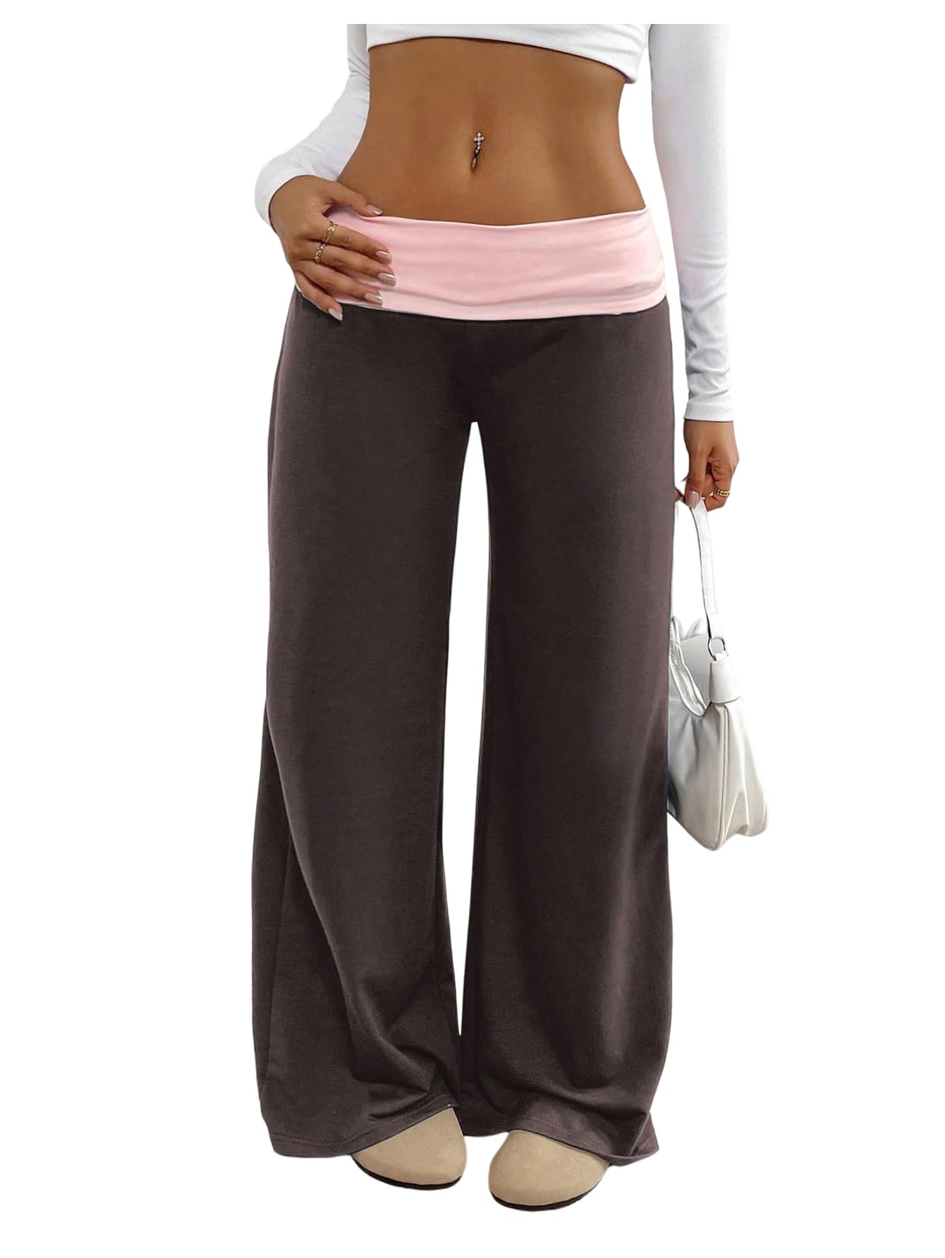 Floerns Womens Plus Size Color Block Wide Leg Pants Low Waisted Baggy Y2k Trousers