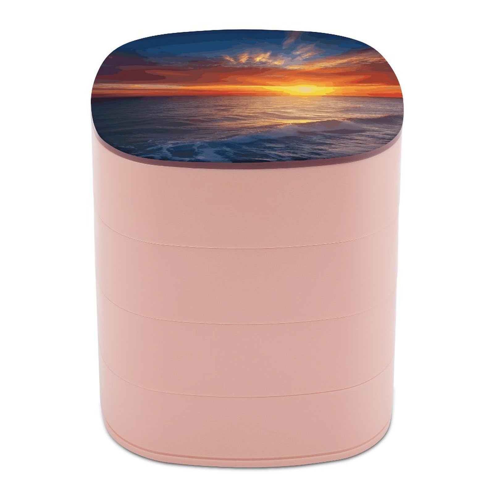 FekiLoot Sea And Sunset Jewelry Box 4-Layers Rotatable Jewelry Organizer Storage Box with Mirror Cute Travel Jewelry Case Portable Earring Holder Organizer for Ring Necklace Bracelet