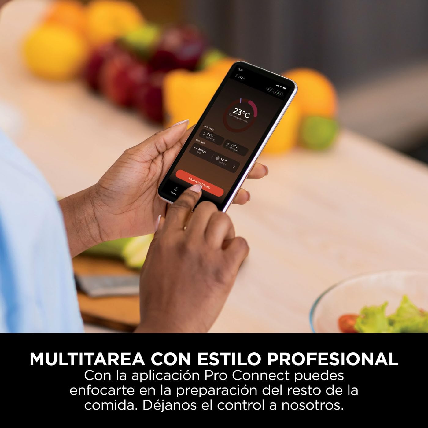 Ninja ProChef Sensor digital de cocina inalámbrico, uso exterior e interior, cocinar, asar y freír con aire, resistente al agua, Bluetooth alcance 50m, conexión a app, automomía 30 h, WP100EU