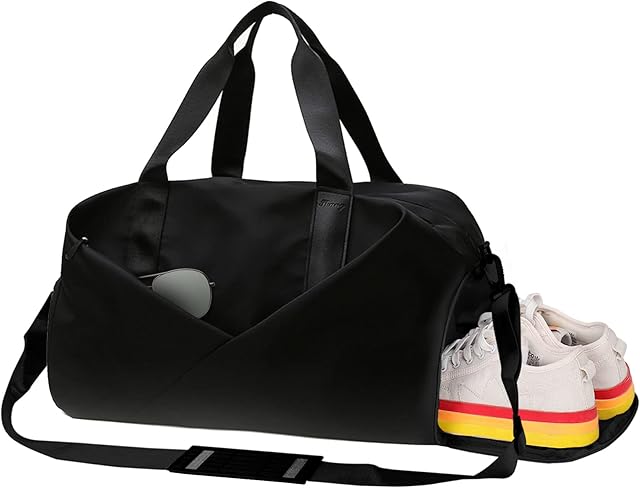 Gym Bag Womens, Sunfry Sports Duffels Bags 35L Men Dry/ Wet Pocket Gym Tote Bag with Shoe Compartment Travel Overnight Bags for Men Swimming Bag Waterproof Gym Sport Bag (Black)