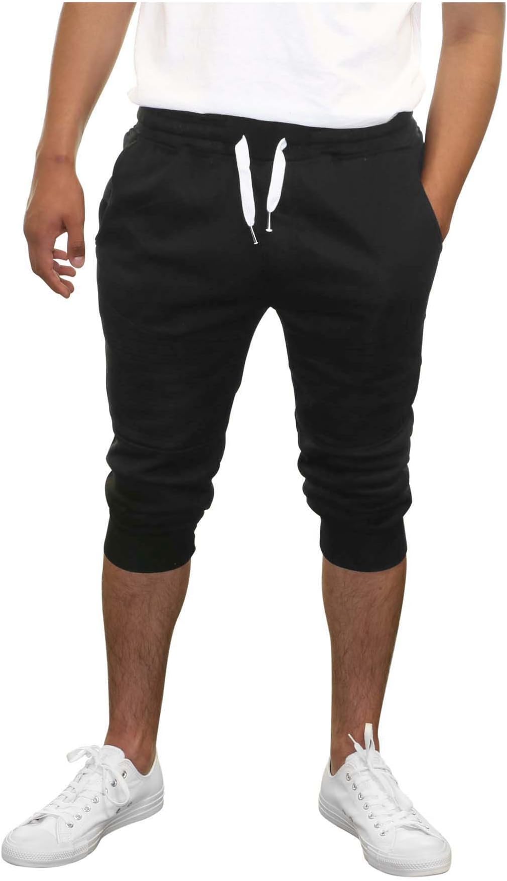 True Rock Men's Textured Panel Capri Pants Joggers-Navy-Small