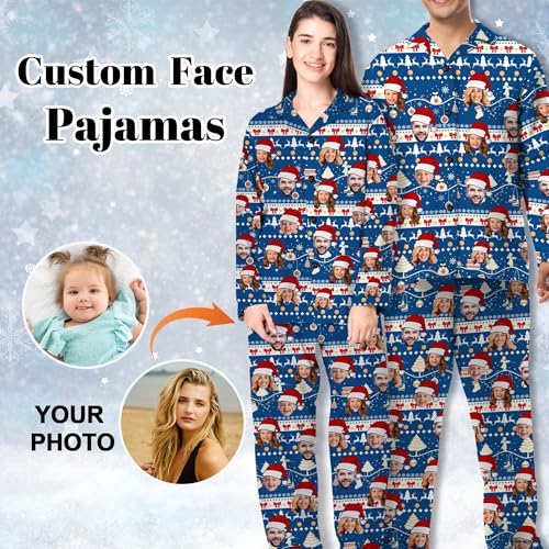 Personalized Face Family Pajamas Sets for Men Women,Custom Photo Pet Sleepwear Set Gift for Christmas Birthday Xmas2