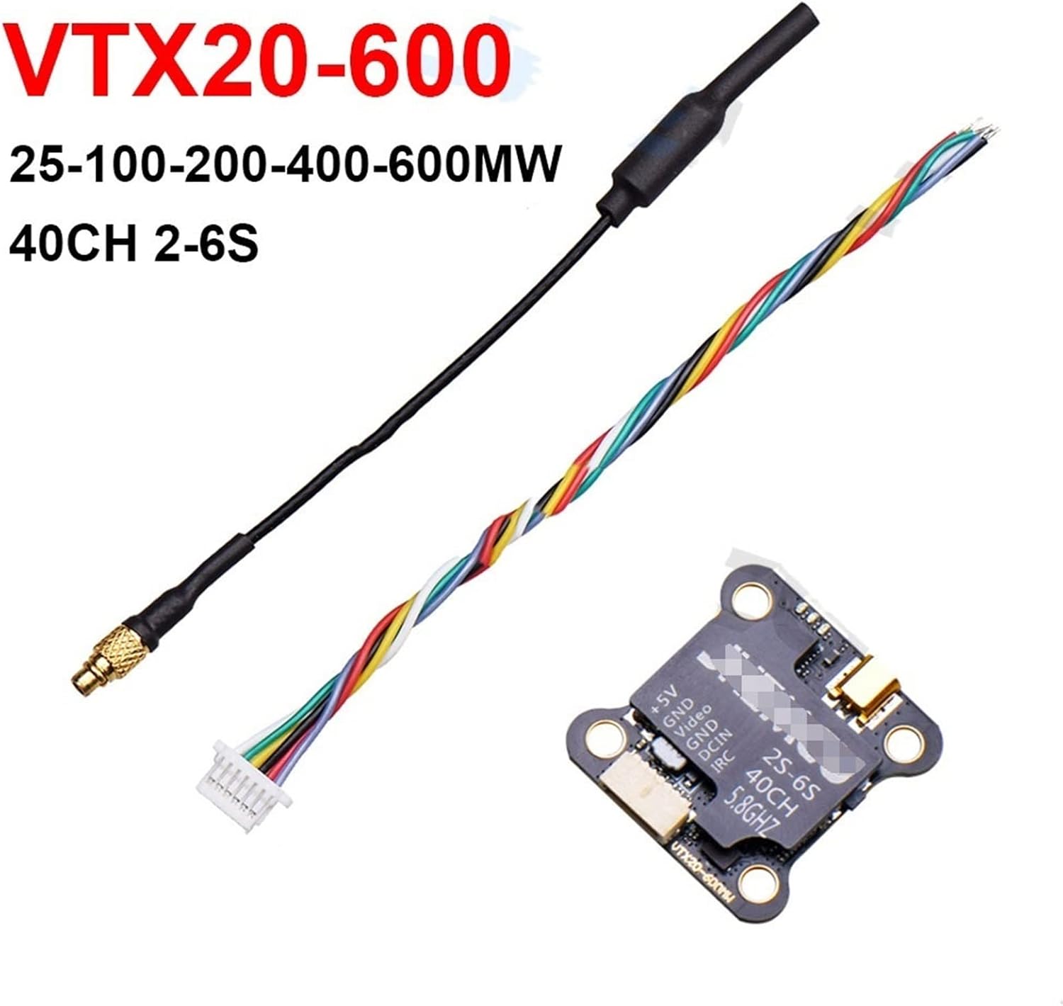 JHEMCU VTX20-600 FPV Transmitter module with antenna and wires