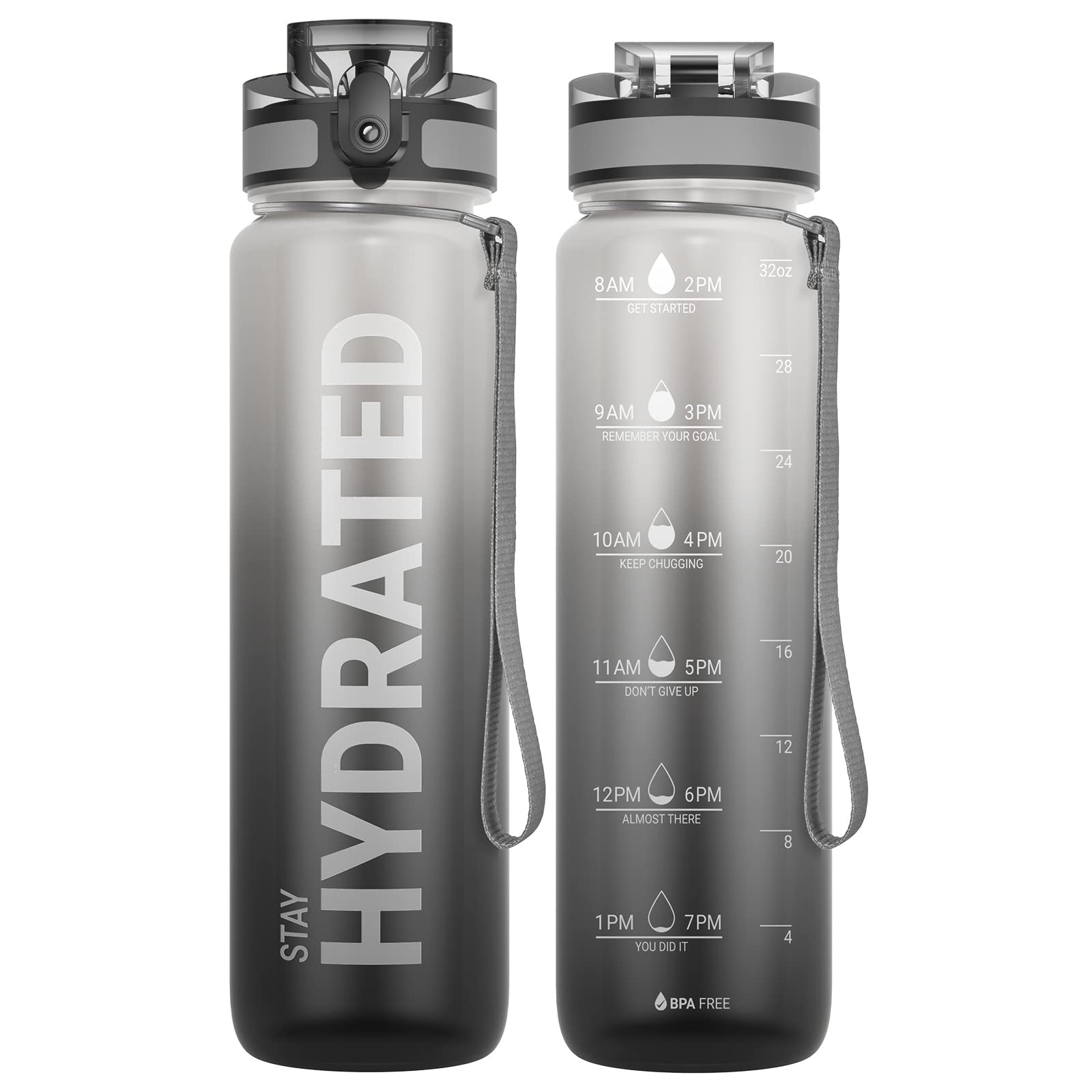Sahara Sailor Water Bottle 32oz, Durable and Leakproof Water Bottles Motivational with Time Marker, Tritan, BPA Free, Wide Mouth with Easy Clean Brush for Gym, Travel, Home, School, Office (1 Bottle)ClimatePartner certified