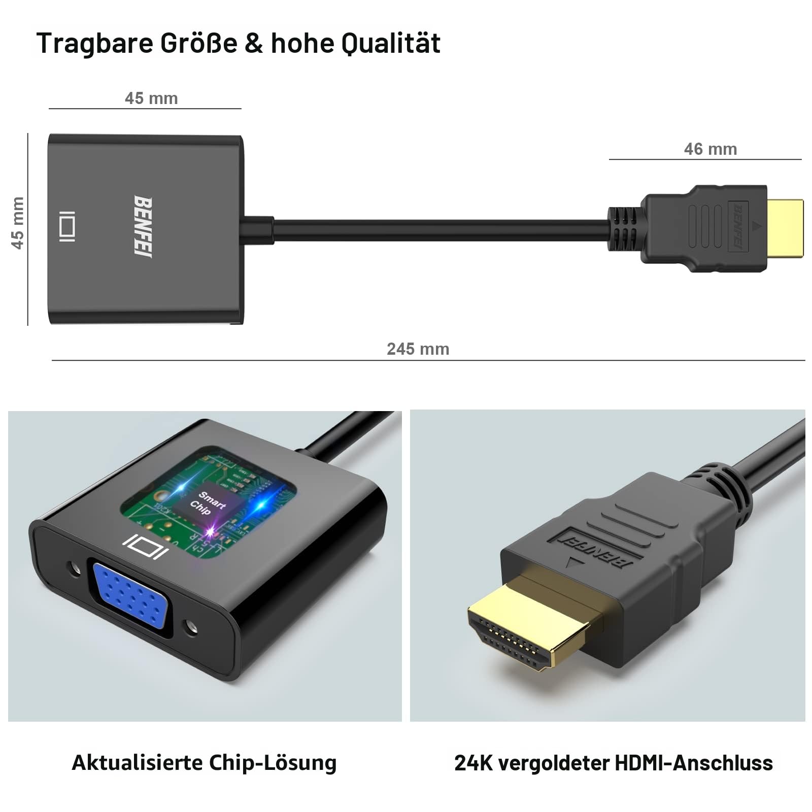 BENFEI HDMI auf VGA, Unidirektional HDMI-Computer auf VGA-Monitor Adapter (Stecker auf Buchse) für Computer Desktop Laptop PC Monitor Projektor HDTV Chromebook Raspberry Pi Roku Xbox und mehr
