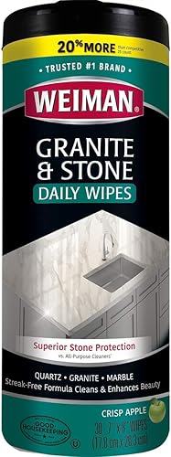 Weiman Limpiador y pulido de granito - 30 toallitas - Para mármol de granito estea cuarzo cuarcita pizarra piedra caliza corian azulejos laminados y