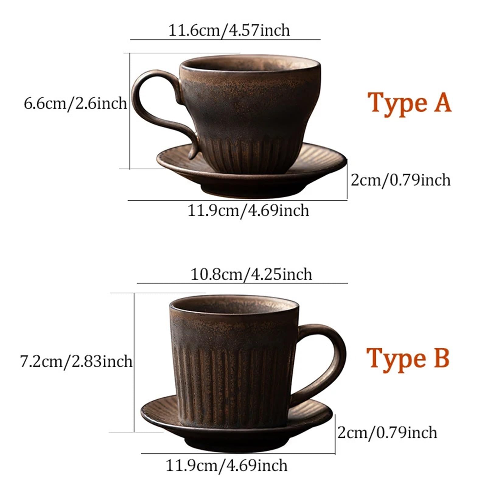 Kaffeetasse Untertasse Sets Vintage-Kaffeetassen aus Keramik mit Tablett und Henkel, Retro-Keramik-Kaffeetasse und Untertasse, Set mit Fotografie-Requisiten, Kaffeegeschirr-Tassen(B)