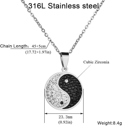 Miniatura 4 de Yin Yang collar quirúrgico de acero inoxidable chino Taiji Bagua joyería con diamante ocho diagramas, Metal, Circonia cúbica