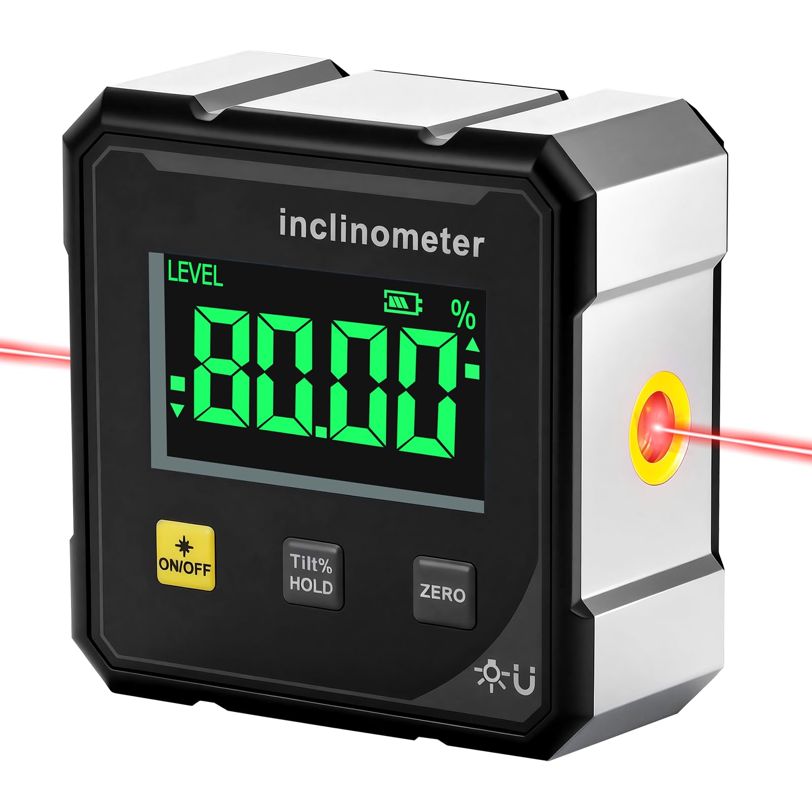 Nivel Digital 4 x 90° con Base Magnética, Inclinómetro Digital con Pantalla LCD, Interfaz Tipo-C, Impermeable IP54, Buscador de Ángulo Digital para Carpintería y Construcción