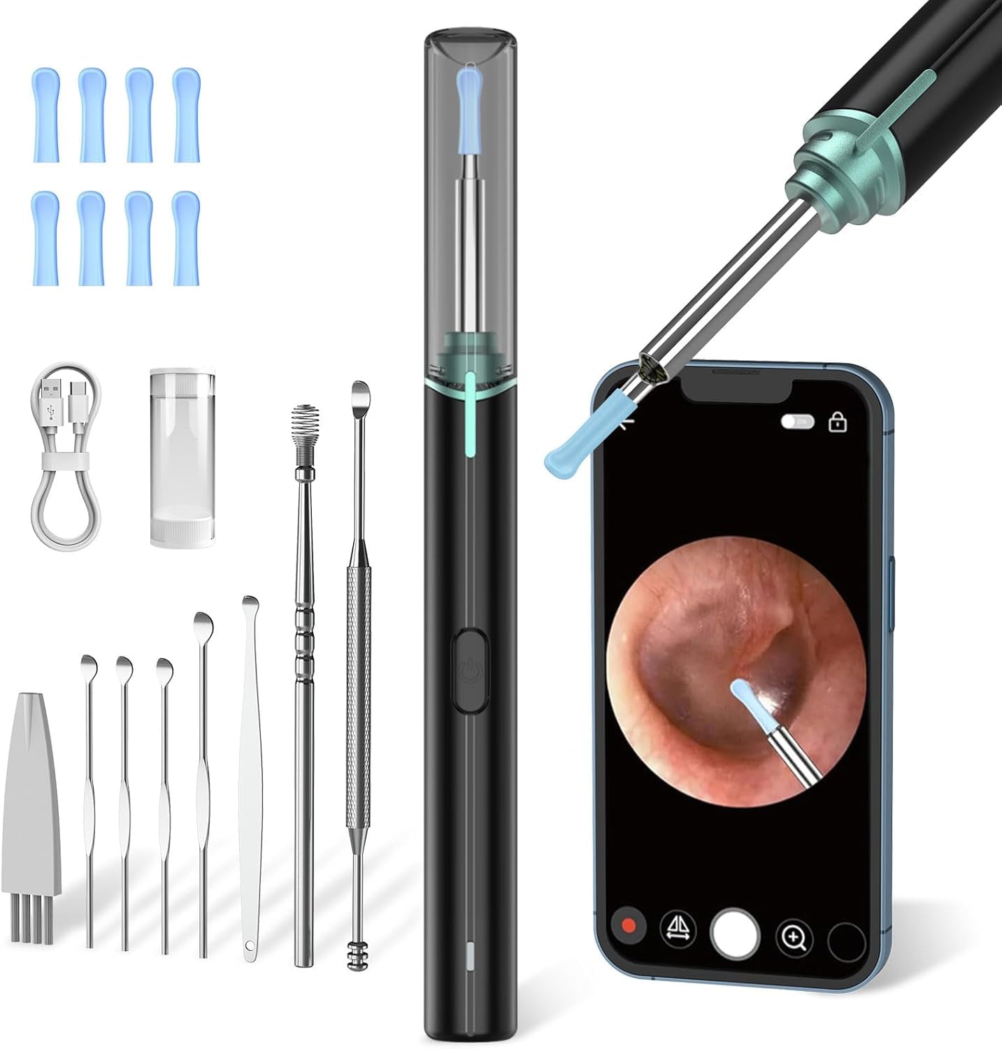 Ohrenschmalz Entferner mit Kamera, AZHE 1920P Ohrenreiniger mit 6 LED, Ohrreiniger IP67 Wasserdicht, Otoskop mit Wifi für iPhone, iPad und Android-Smartphones (Schwarz)