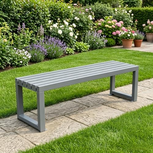 Banco de Acero Galvanizado Exterior, Banco de Jardín Cómodo para Terraza Parque Porche Patio Balcón, Carga 500 Kg Asiento Resistente y Estable de 2 Plazas, 100/120/150/180 Cm(Gris,39.4in/100cm)