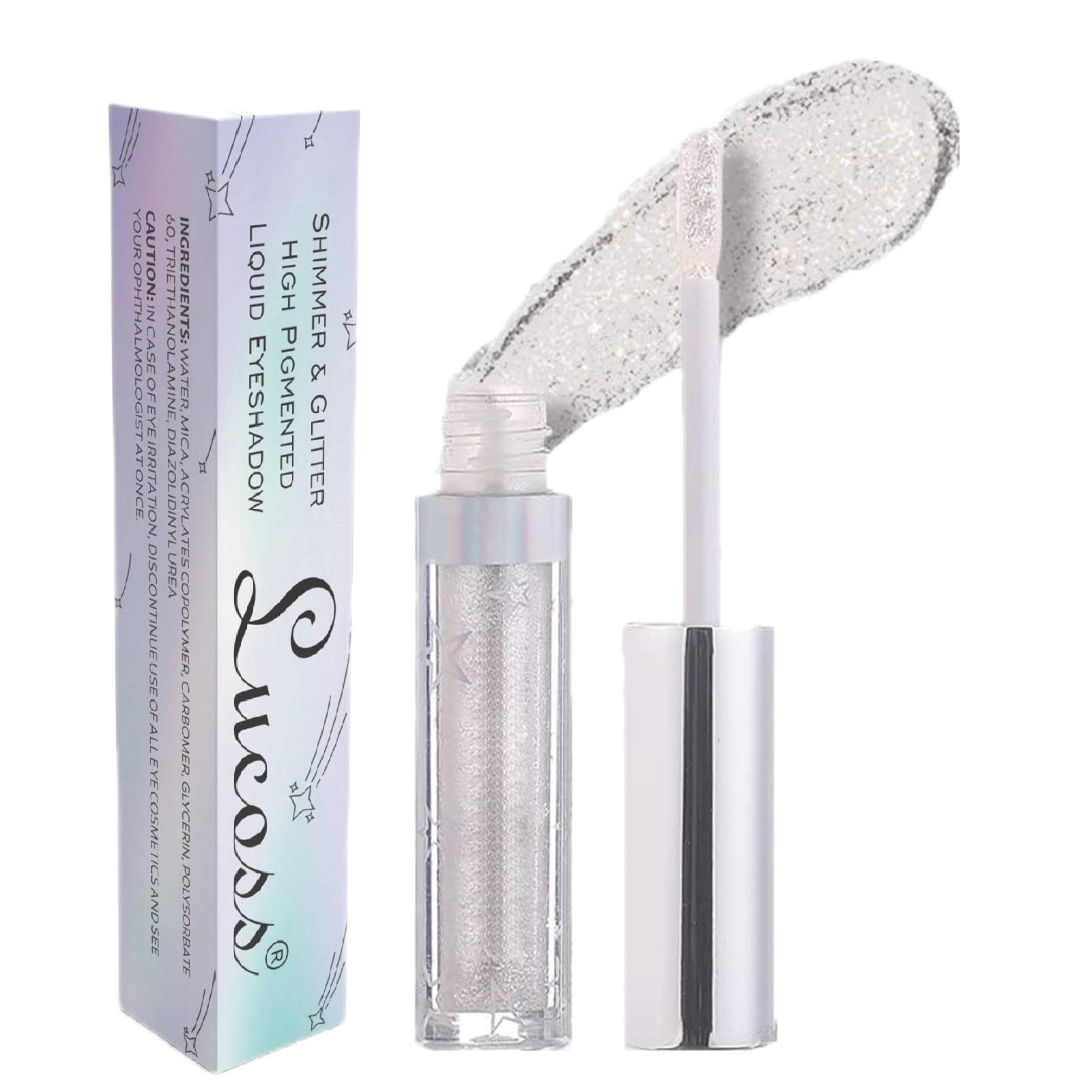 Lucoss Liquid Glitter Eyeshadow - Silver Shimmer, High Pigmented Metallic Sparkly, Long Lasting Waterproof Gift for Women