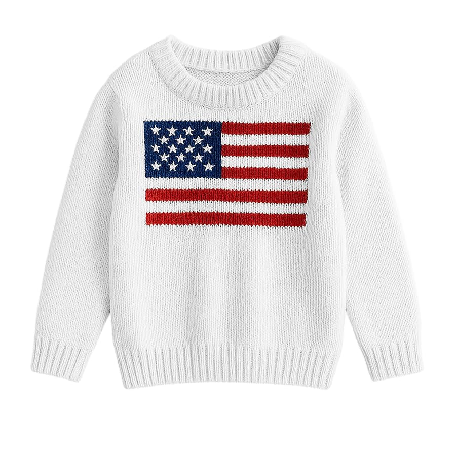 Noni Women's American Flag Pattern Long Sleeve Lightweight Round Neck Sweater Casual Loose Pullover Sweater