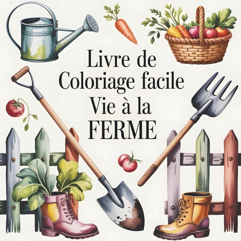 Livre de coloriage facile vie à la ferme: 55 pages de coloriage faciles et aux traits épais avec animaux de la ferme, granges, tracteurs, jardins et ... simples pour seniors, débutants et enfants