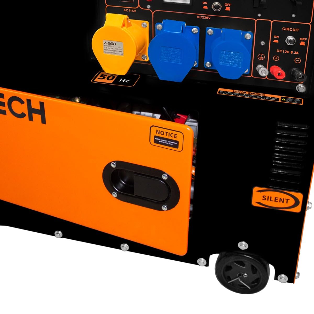Generador Eléctrico Diésel Monofásico Silencioso Gasolina 230V 6500W 9kW/13HP, Interruptor de Transferencia Automática (ATS) incluido,20L Capacidad de Tanque,Juego Herramientas+Embudo de Combustible