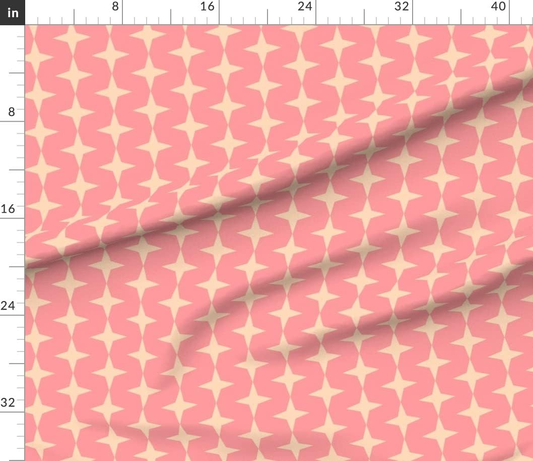 Spoonflower Fabric - Retro Stars Geometric Vintage Peach Pink Cream Feminine Nostalgic Mid Printed on Cotton Poplin Fabric by The Yard - Sewing Shirting Quilting Dresses Apparel Crafts