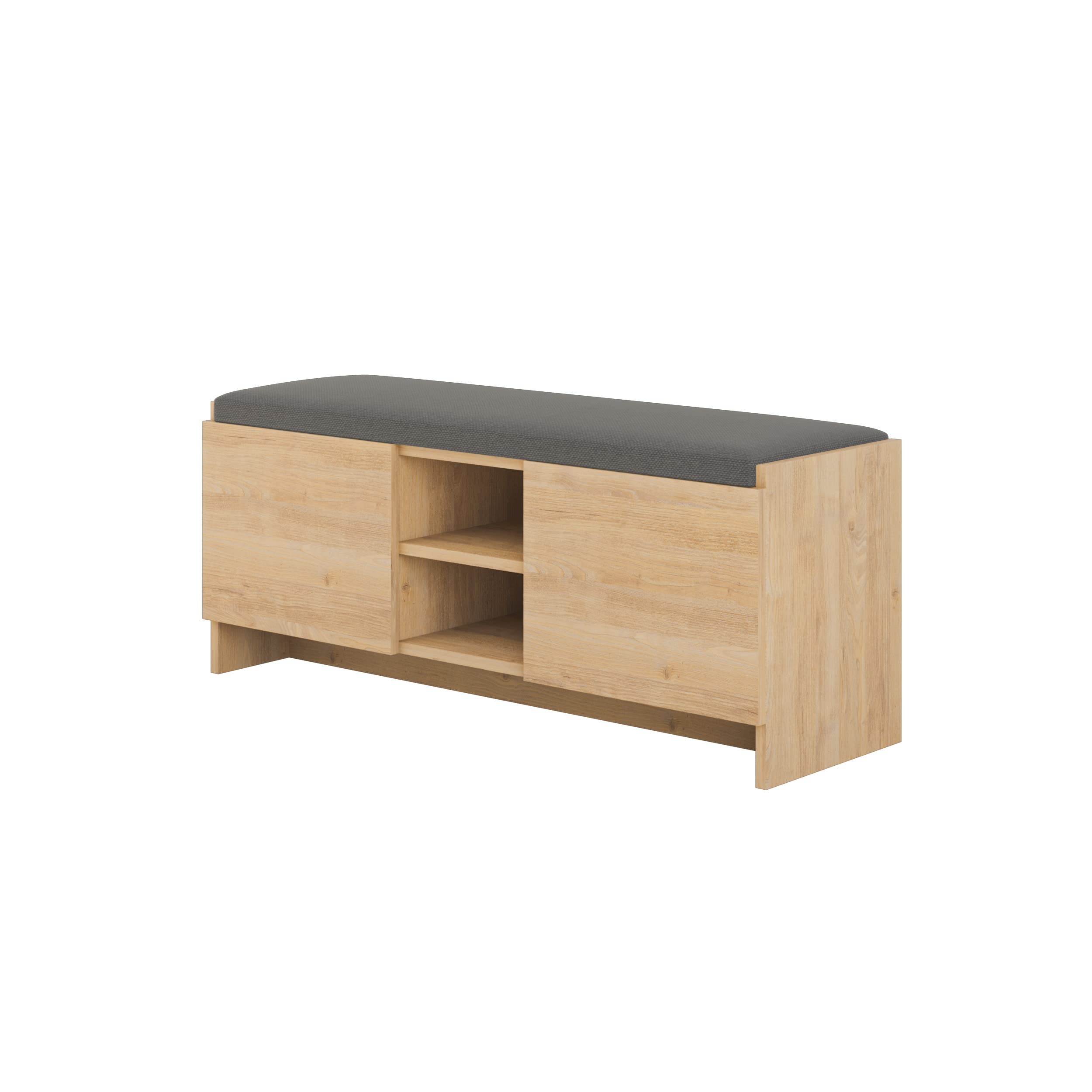 Buyqualia Mueble Zapatero Banco para Zapatos Rack con Puertas y estantes para ordenación (Alto 43 / Ancho 110 Fondo 37) en Color (Roble)