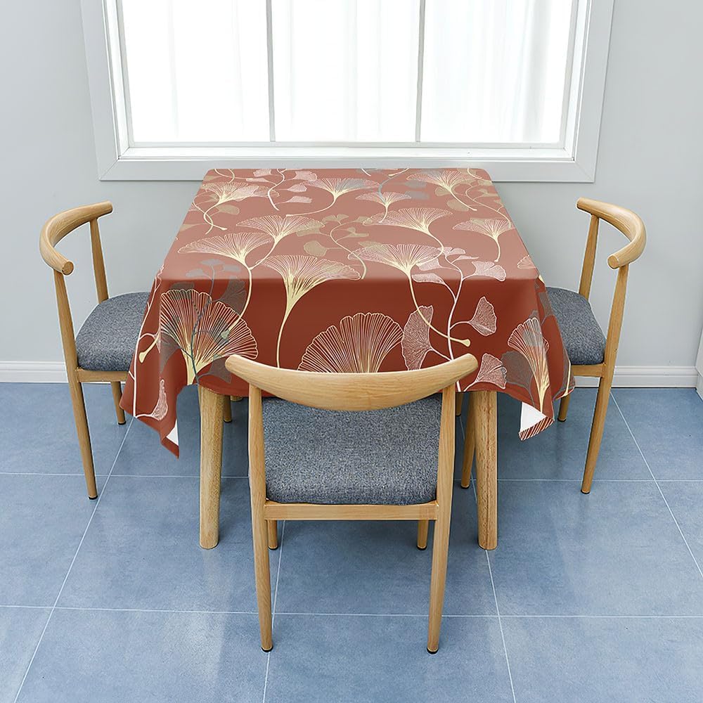 Tischdecke Outdoor Ginkgo Biloba Tischdecken Abwaschbar 3D Blätter Tischtuch Wasserdicht Wetterfest für Party Biertisch, 140x300 cm Q.P3790
