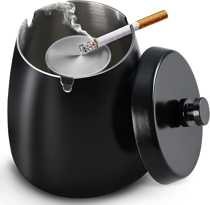 Large Ashtray with Lid for Cigarette, Stainless Steel