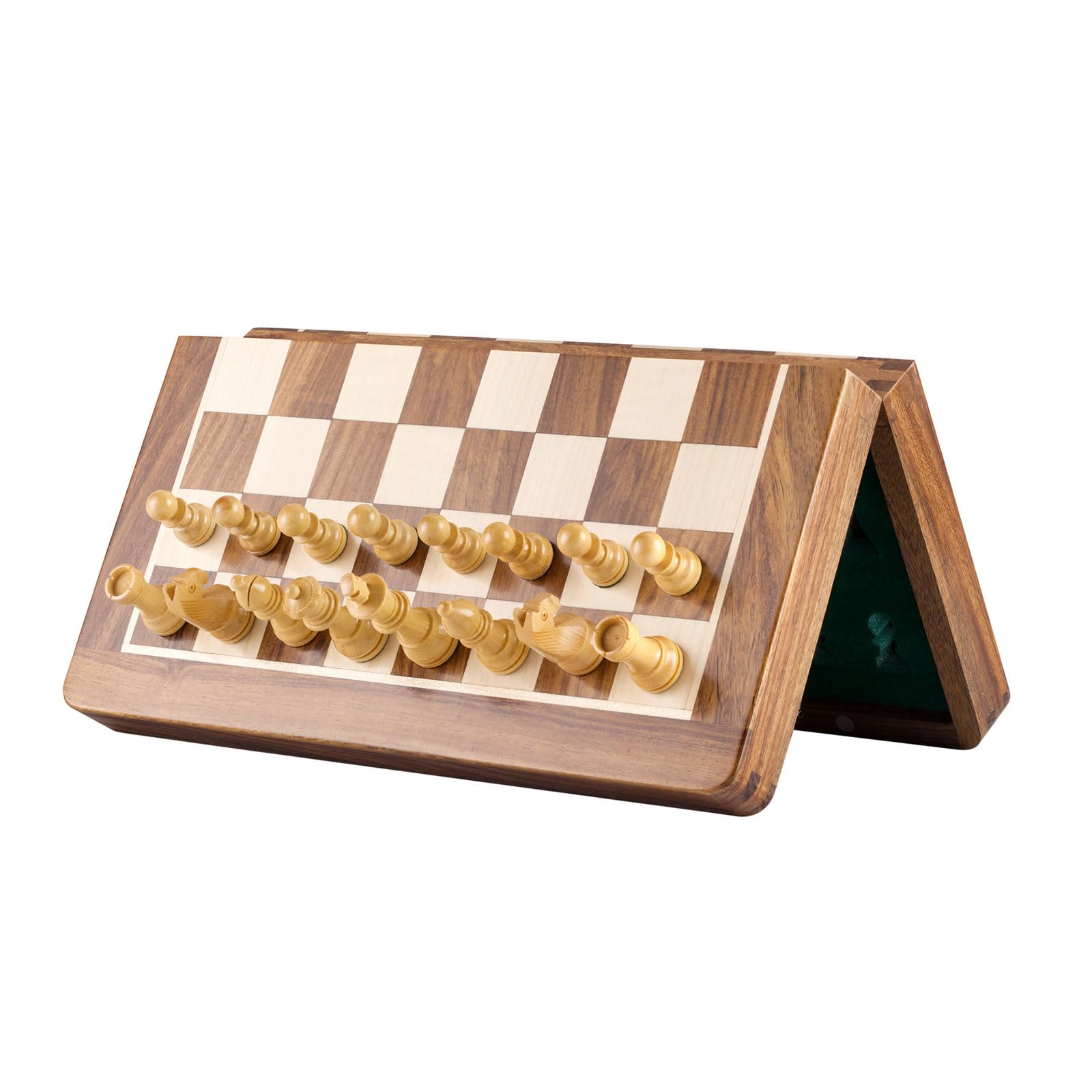 esmen Schachspiel aus Holz, handgefertigtes faltbares magnetisches Schachspiel, tragbares Reiseschachspiel, ideal für Anfänger und professionelle Spieler