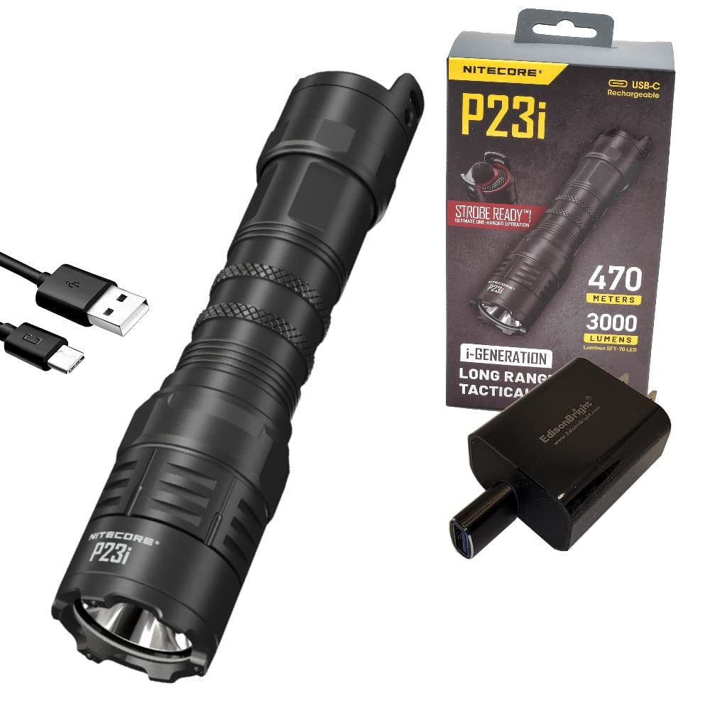 Nitecore P23i 3000 Lumen Rechargeable Long Throw Tactical Flashlight Brand Charging Adapter