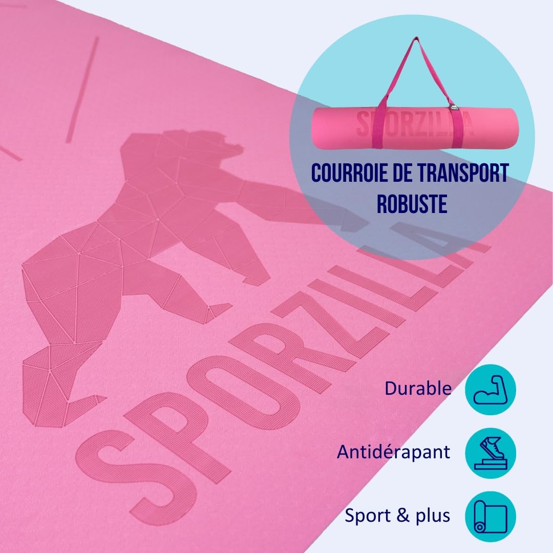 Tapis de fitness et de yoga XL de qualité supérieure, extra large 80 cm, épaisseur 8 mm, antidérapant et sans substances nocives, avec repères