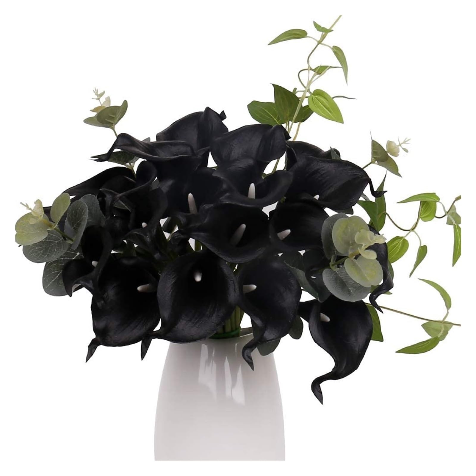 LuoAXINN Artificial Wedding Bouquet Calla Lily-PVC Latex Artificial Flower Bouquet, Bridal Wedding Party Decor, White, Pack of 20(Black)