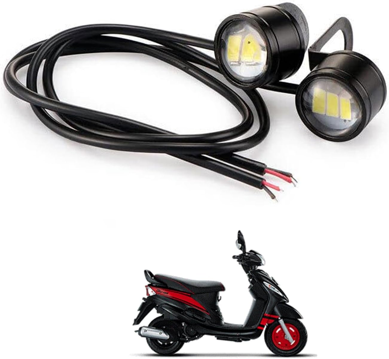 2x Driving Light Eagle Eye LED Reverse Backup Driving Lights, Red and Blue Headlight Daytime Running Lights for Motorcycles, Cars, Electric Scooters Compatible With Y-amaha-Sa-luto BZ32097