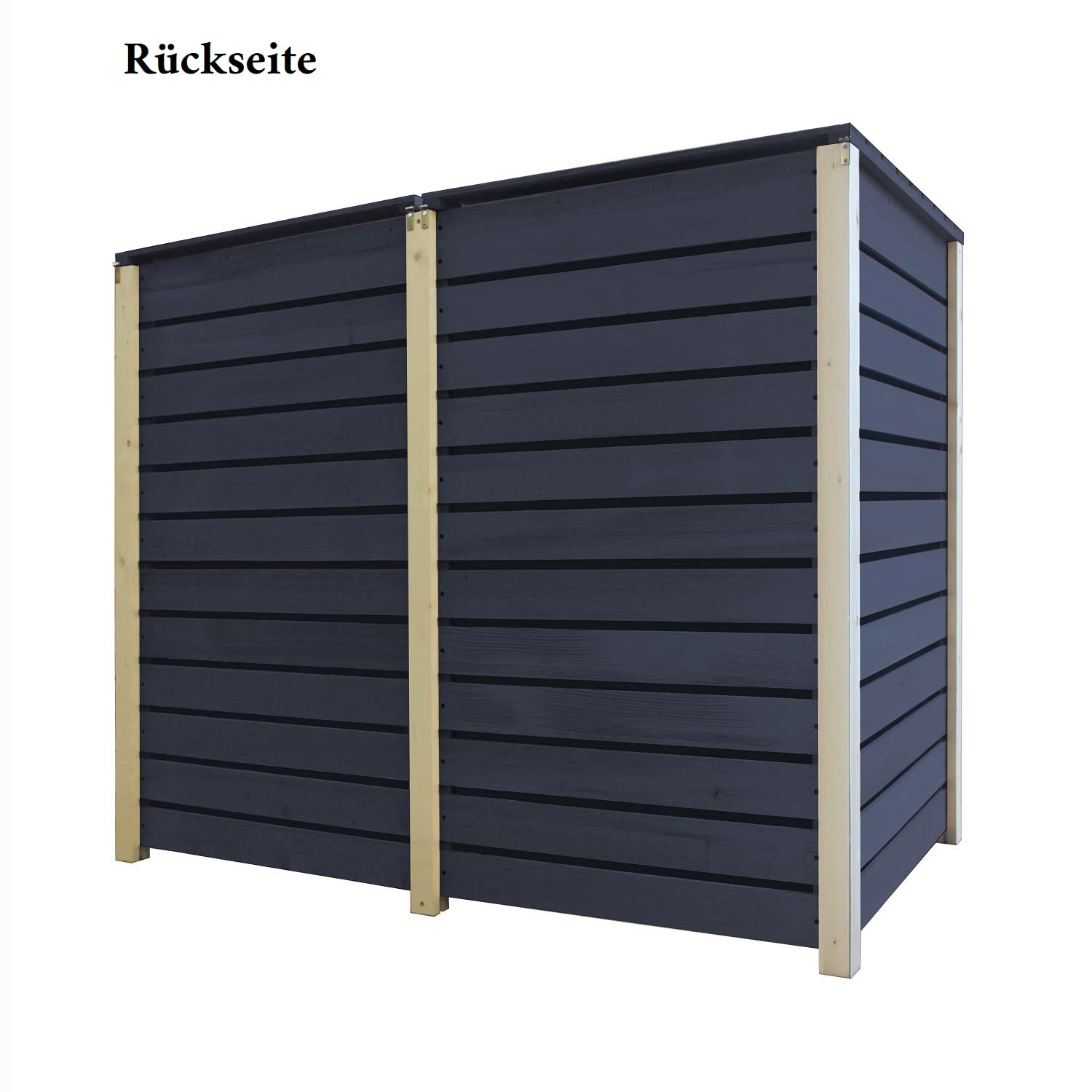 Mülltonnenbox 240L Mülltonnenverkleidung Mülltonnecontainer Holz vorimprägniert in anthrazit, Pfosten naturbelassen mit Rückwand Mod.HH (2 Tonnen anthrazit-Natur (AN))