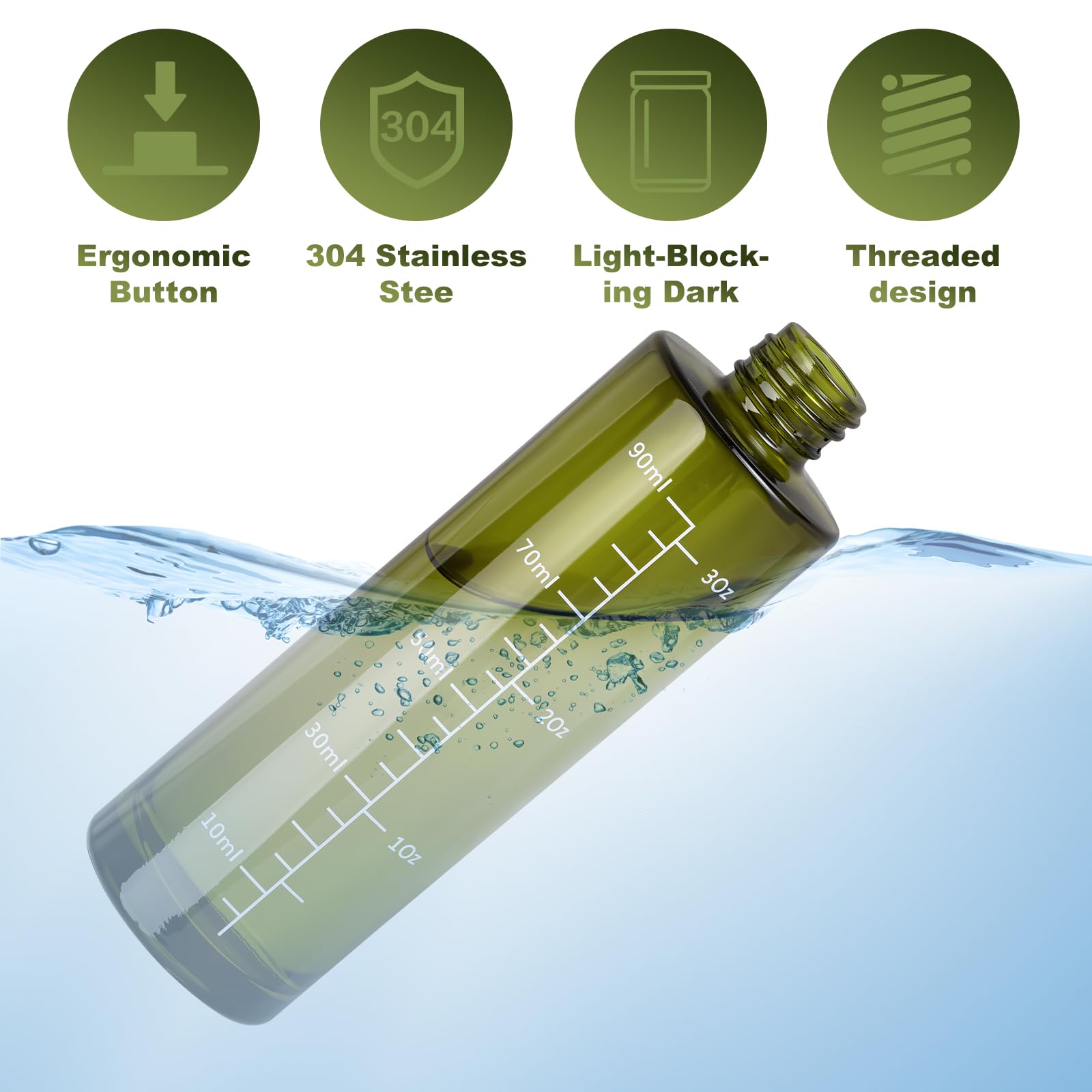 Byitin 2 pezzi Spruzzino Olio per Friggitrice Aria 100ml, Spruzzatore per Olio d'oliva in Vetro Verde con Protezione UV, Vaporizzatore Nebulizzatore Oil per Cucina, Barbecue con imbuto grande