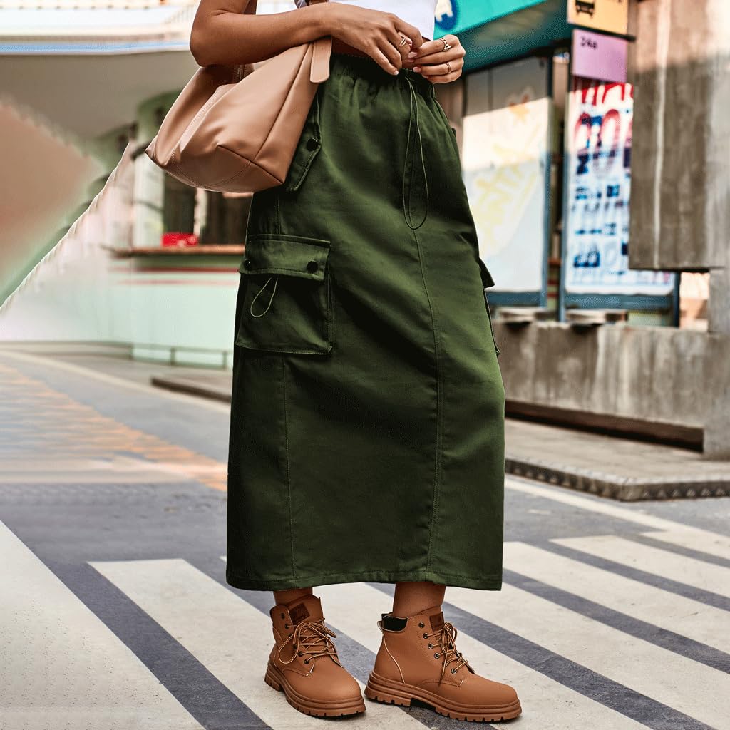 Falda Midi de Damas con Falda de Mezclilla de Mezclilla de diseño de cordón Pesado y Falda Midi