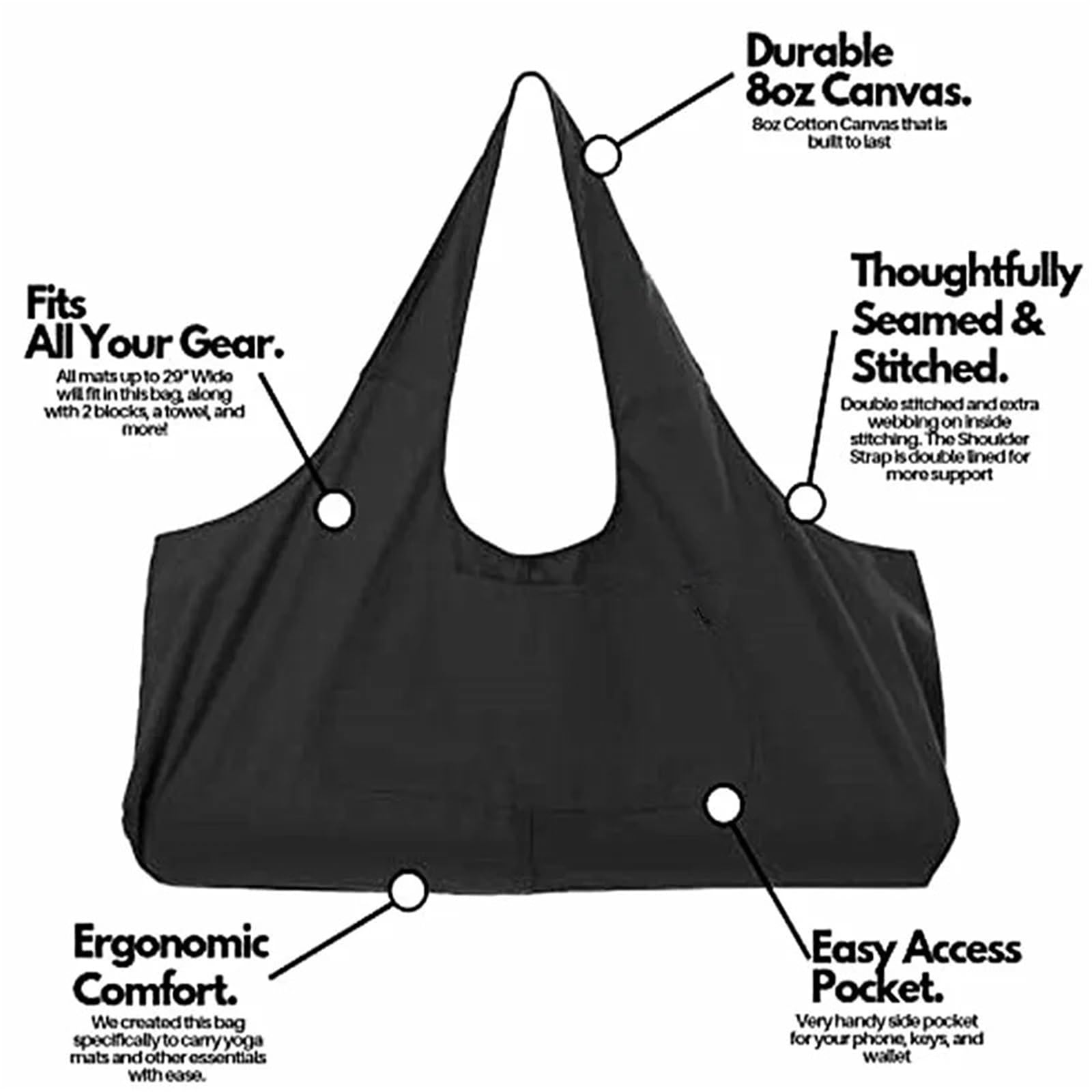 Torba na matę do jogi, Oversized Sling with Side Pocket for Fitness Clothing and Travel