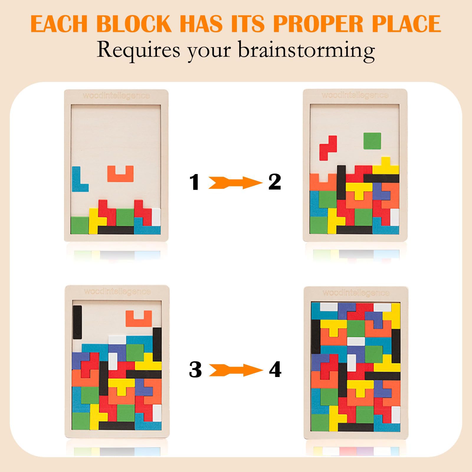 Puzzle 3D Tetris De Madera Con 40 Bloques Geométricos Coloridos – Juego Montessori Con Soporte Para Niños De 3 A 5 Años – Ideal Para Desarrollar La Lógica