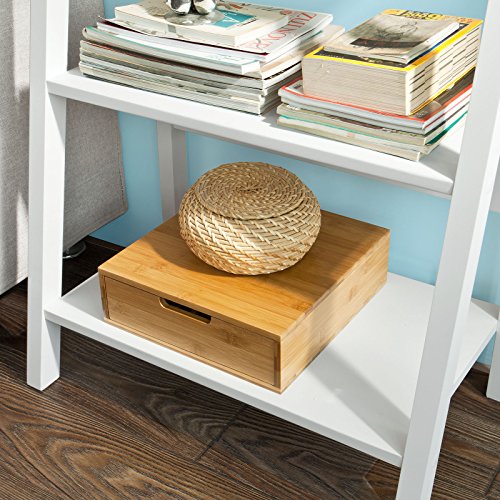 Haotian FRG61-W, Modern 5 Tiers Ladder Shelf Bookcase, Wood Storage Display Shelving, Wall Shelf, W64xD39xH180cm, White