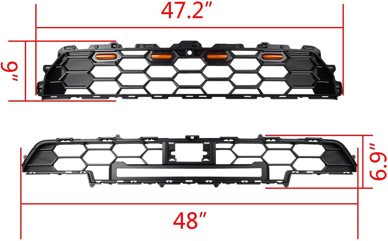 Astra Depot Matte Black Front Mesh Grille Honeycomb Upper Grill + Amber LED Grille Lights Signal + Letters For Toyota 4Runner (TO1210132, 2025-2026)