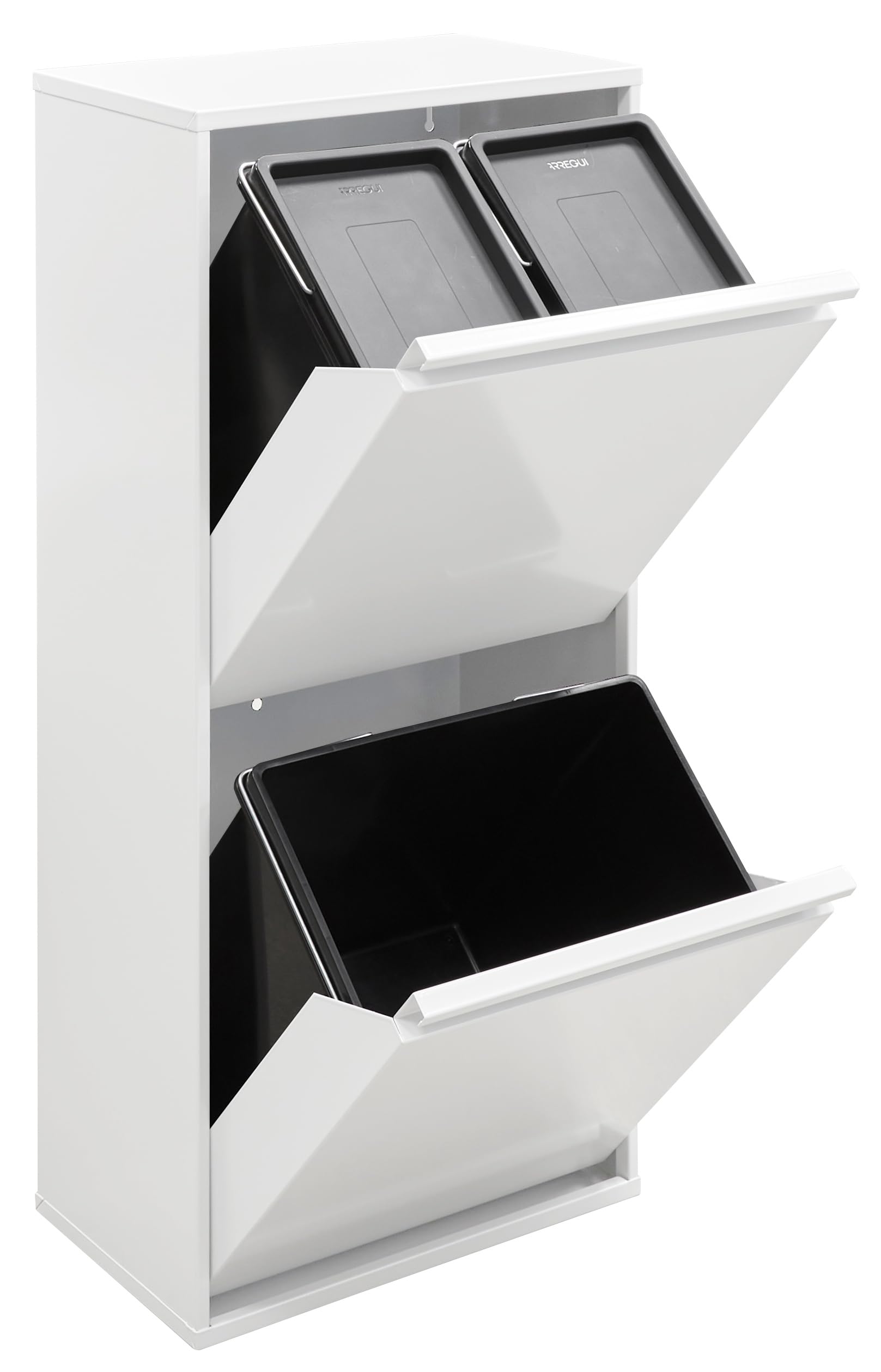 ARREGUI Basic CR401-B Steel Waste Separation System, 3 Compartments Waste Bin for the Kitchen, 3 Compartments Waste Bin, 11 + 11 + 23 L (45 L), Removable Inner Bucket, Recycling Cabinet for Waste