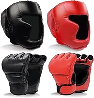 Cyiwniao Boxing Gloves & Headgear Set: 2 Pairs Gloves + 2 Headgears for Beginners Adults Sparring MMA Muay Thai Training