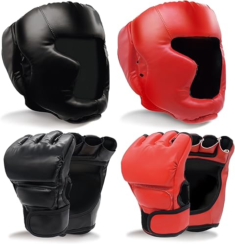 Juego de guantes de boxeo y accesorios para la cabeza, incluye 2 unidades de casco de boxeo y 2 guantes de boxeo, equipo de boxeo para